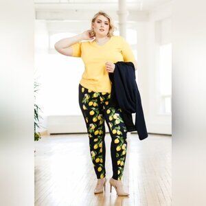 Lemon Way Quirky Novelty Fruit Spring Summer Stretch Tapered Trousers XL